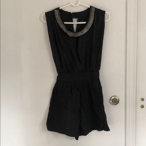 Black romper sequin neck detail